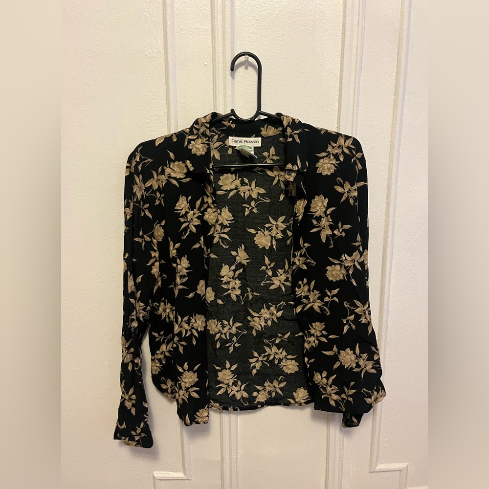 Vintage Floral Black Button Down Size 8
